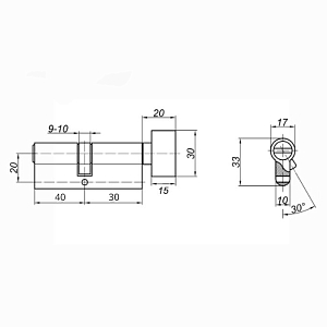 DORMA Цилиндровый механизм CBR-1 70 (40х30В) ключ/вертушка, никель #225131